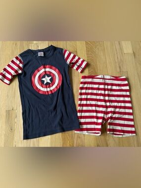 Hannah Andersson Captain America Short Sleeve Top with Striped Shorts